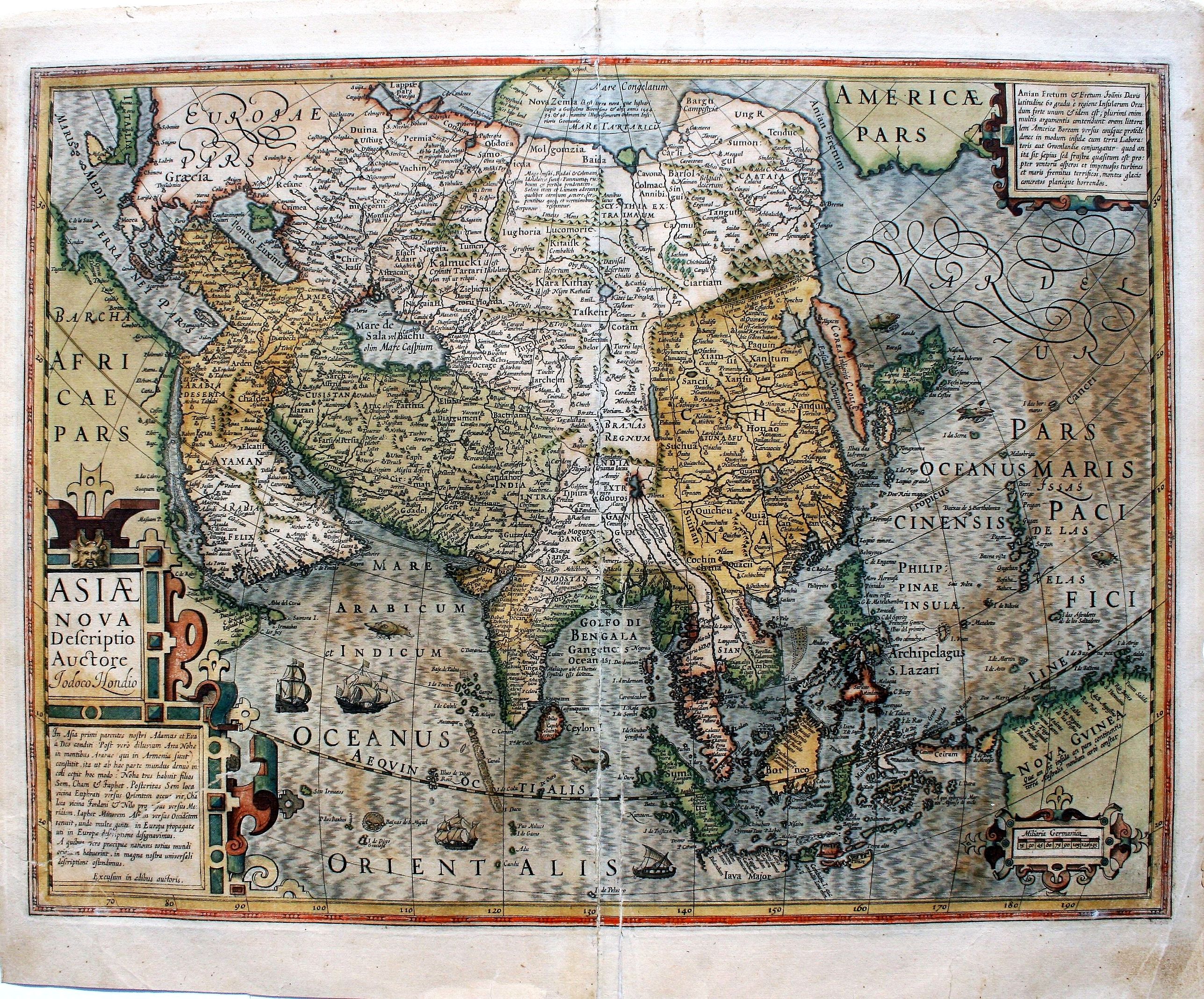 HONDIUS, J., Asiae Nova Descriptio Auctore Jodoco Hondio., antique map, old maps