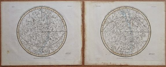 JAMIESON, Alexander., Stereographic Projection of the Southern Celestial Hemisphere on the Plane of the Equinoctial - Stereographic Projection of the Northern Celestial Hemisphere on the Plane of the Equinoctial., antique map, old maps