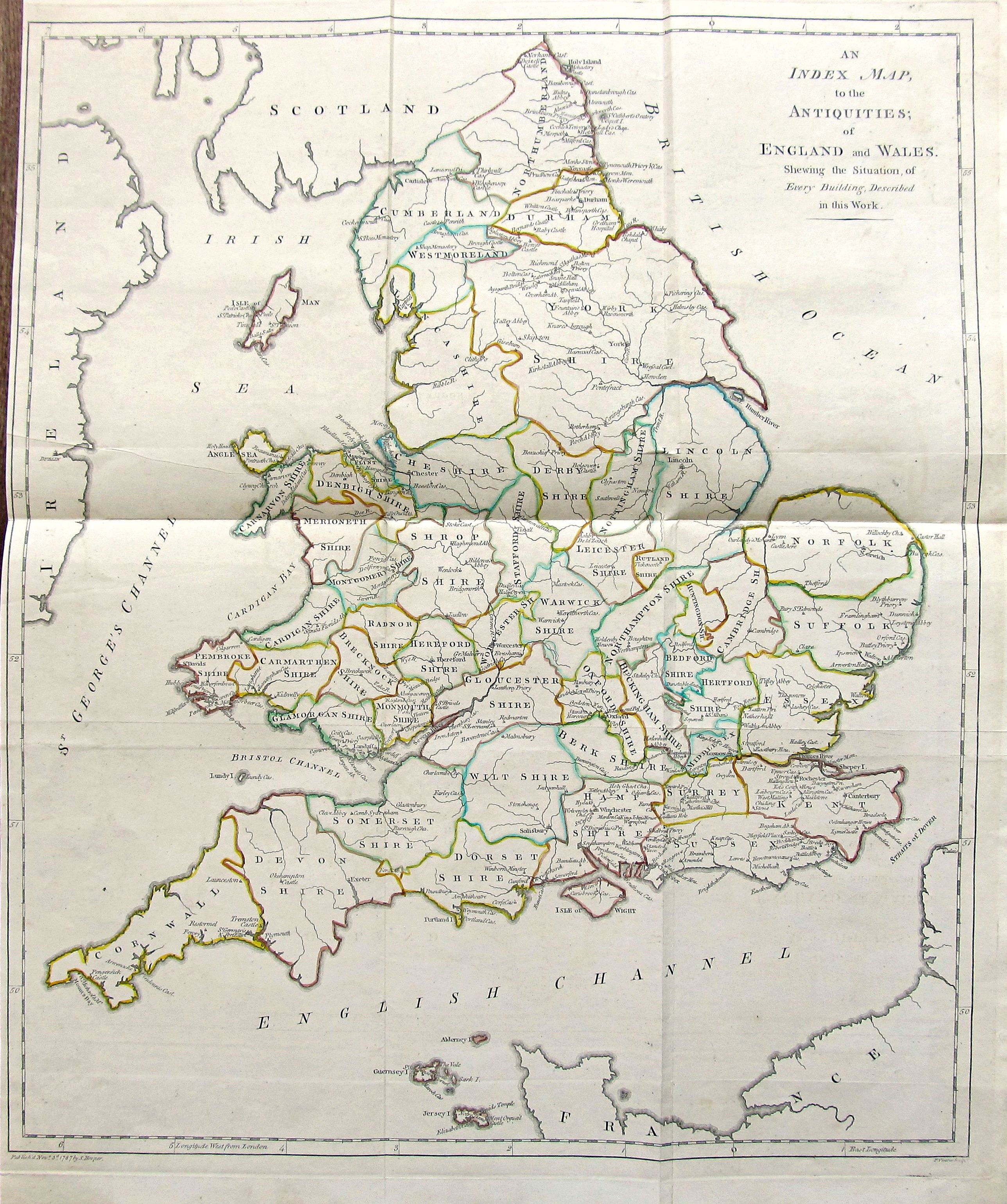 HOOPER, S., An Index Map to the Antiquities; of England and Wales. Shewing the Situation of every building described in this work., antique map, old maps