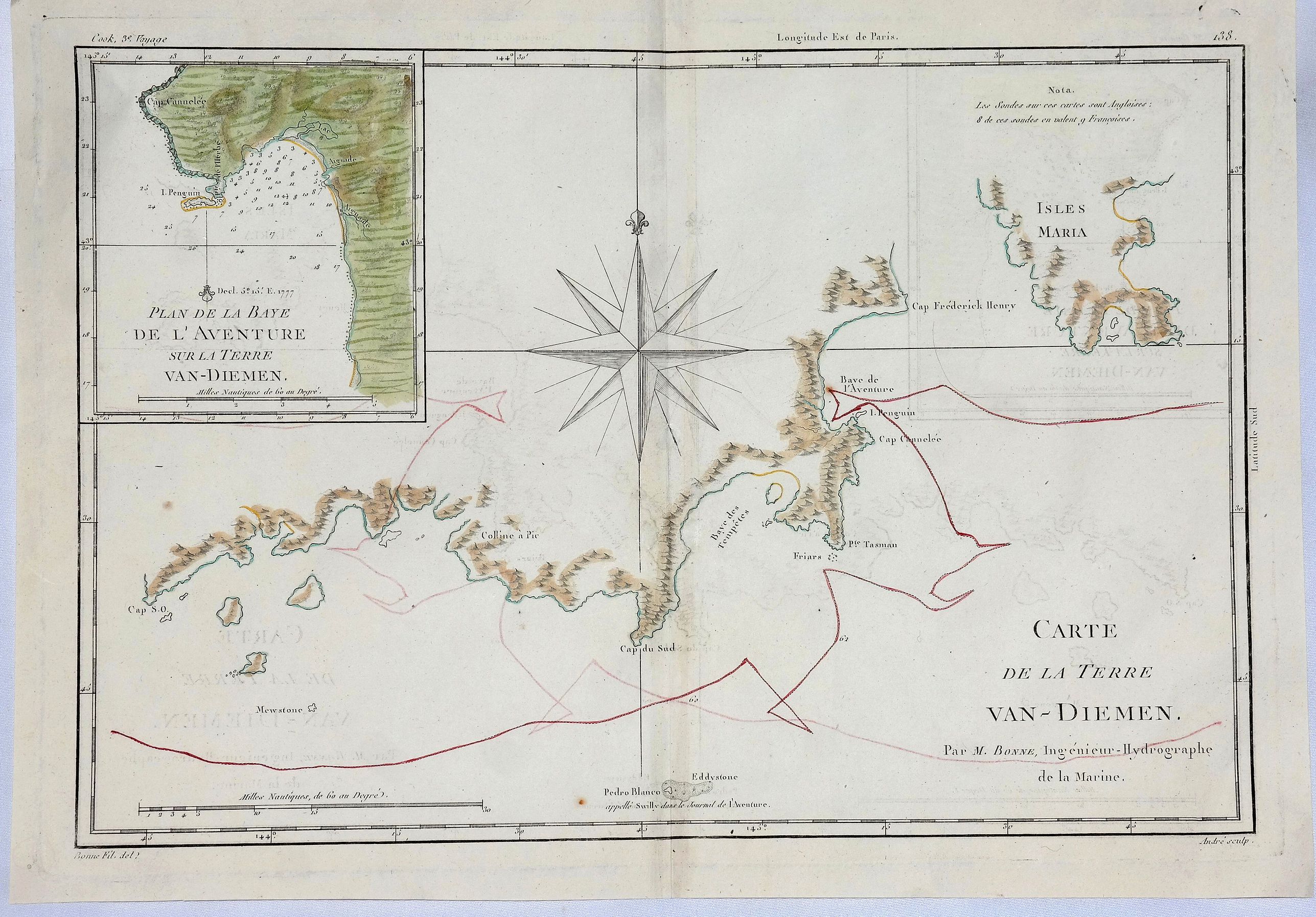 BONNE, R., Carte de la Terre Van-Diemen., antique map, old maps