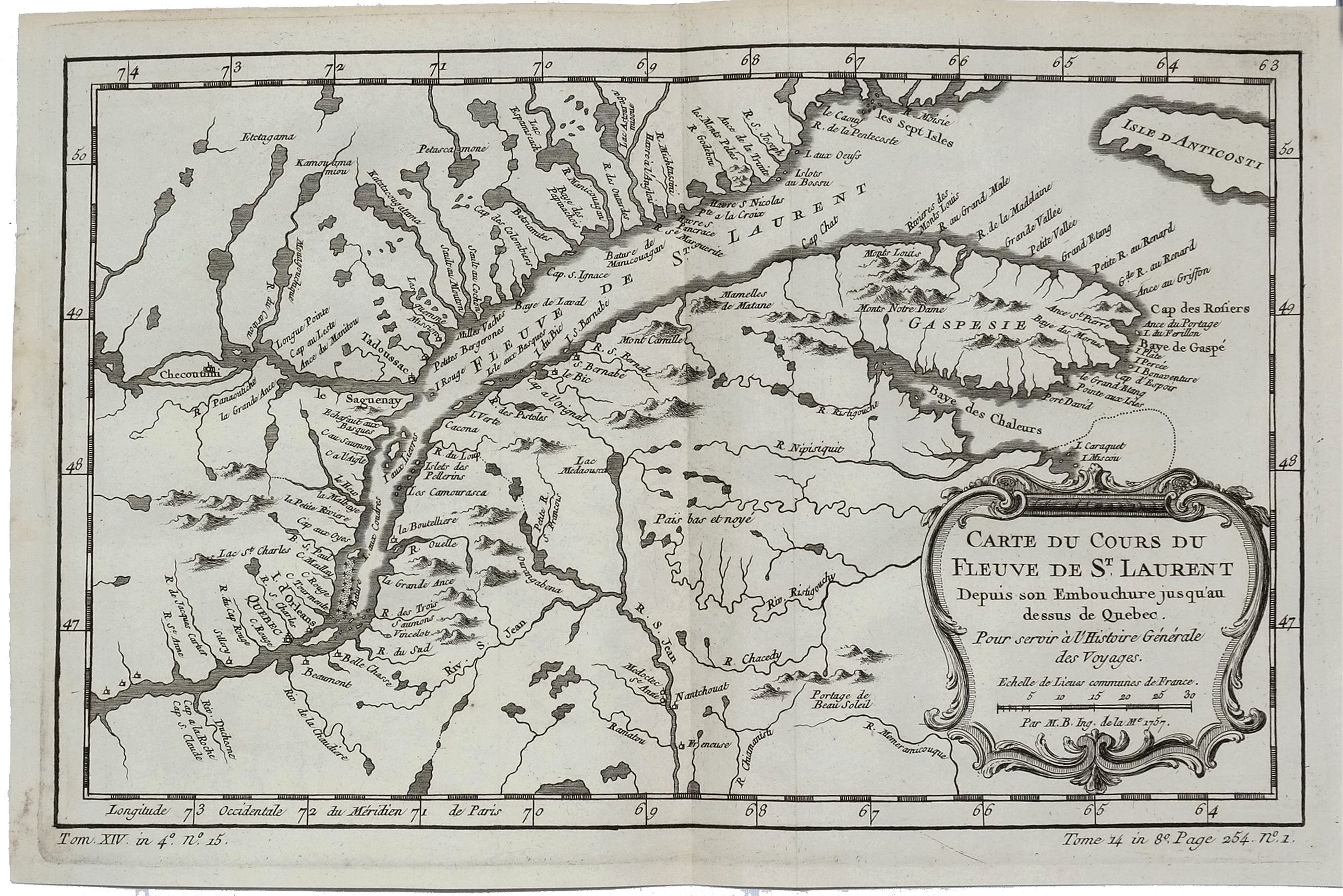 Bellin, J.N., Carte du Cours du Fleuve de St. Laurent Depuis son Embouchure Jusqu’au Dessus de Quebec., antique map, old maps