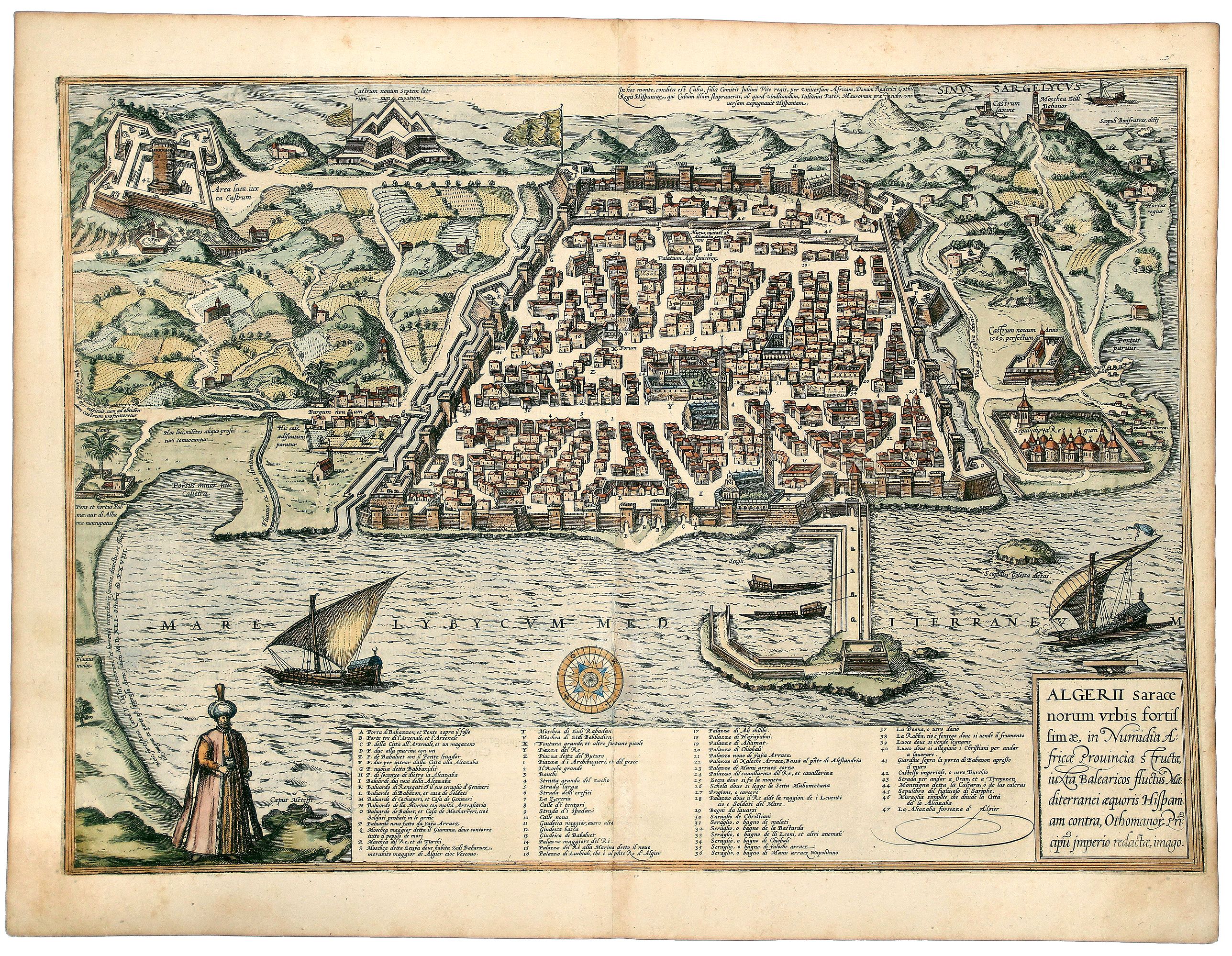 BRAUN, Georg / HOGENBERG, Frans., ALGERII Saracenorum Urbis Fortissimae in Numidea Africa Provincia. . ., antique map, old maps