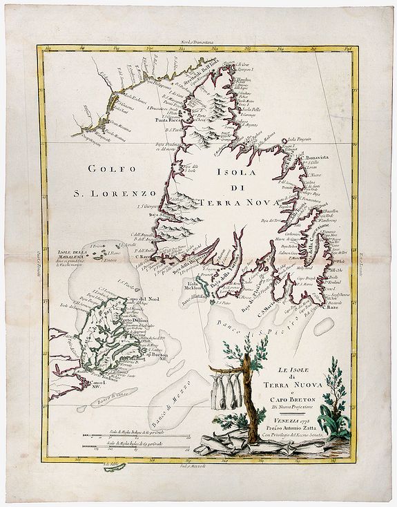 ZATTA, Antonio., Le Isole di TERRA NUOVA e CAPO BRETON Di Nuova Projezione., antique map, old maps