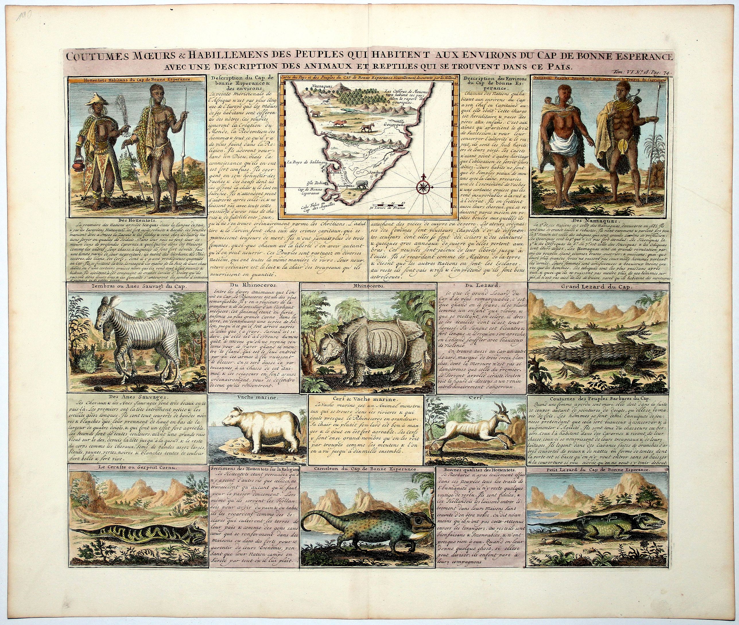 CHATELAIN, Henri Abraham., COUTUMES MOEURS & HABILLEMENS des PEUPLES QUI HABITENT AU ENVIRONS DU CAP DE BONNE ESPERANCE. . . , antique map, old maps