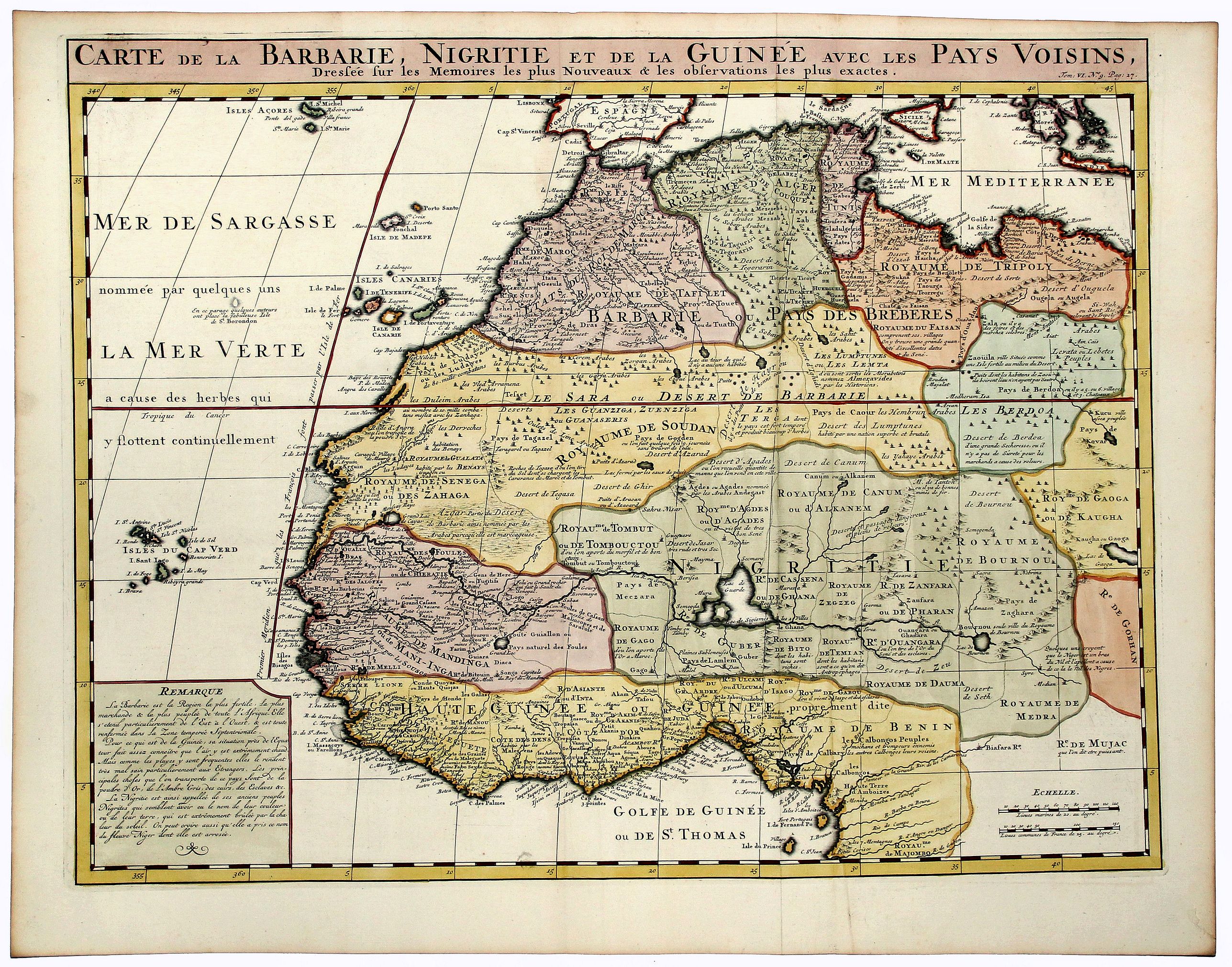 CHATELAIN, Henri Abraham., CARTE de la BARBARIE, NIGRITIE et de la GUINEE, avec les PAYS VOISINS., antique map, old maps