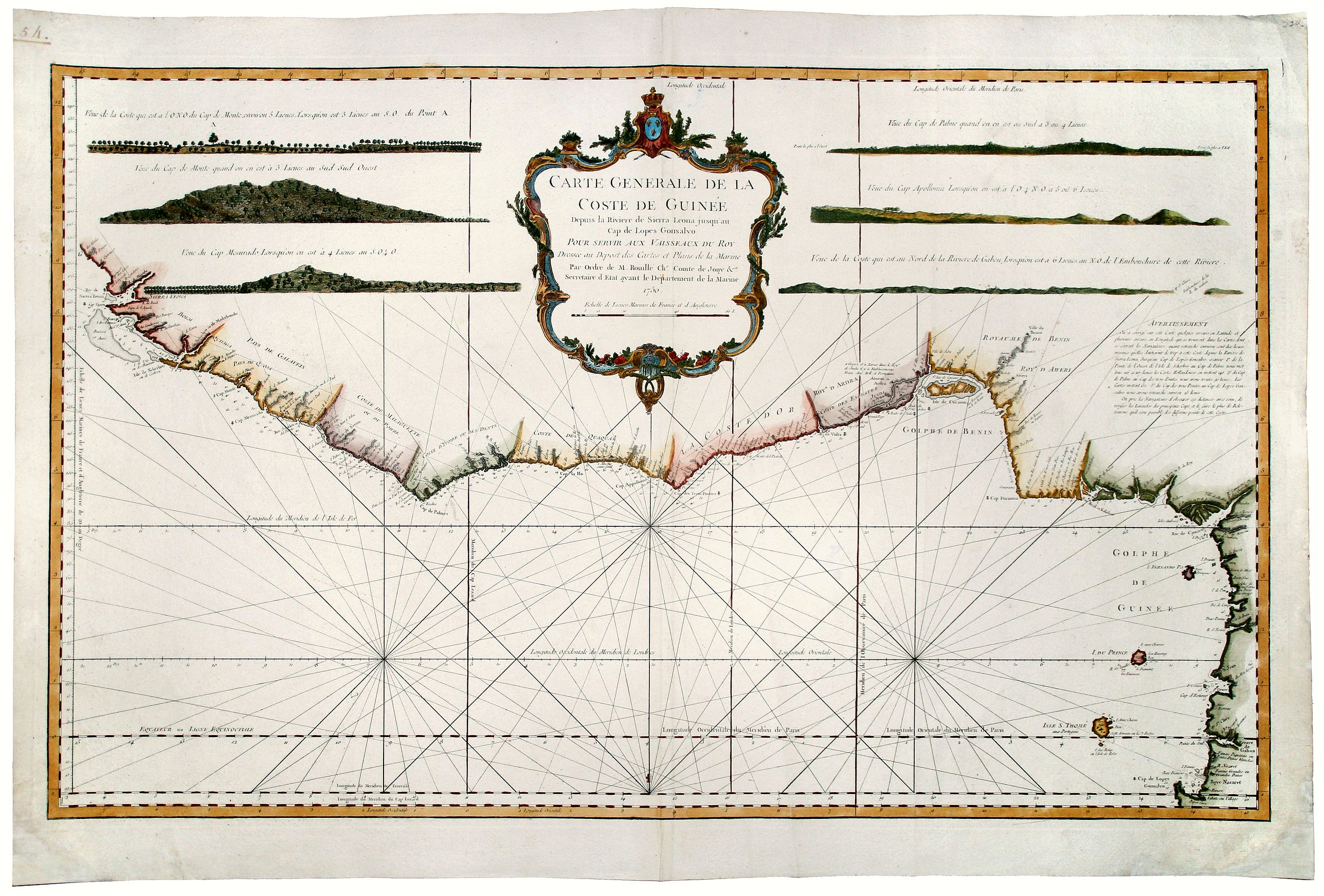 BELLIN, Jacques Nicolas, CARTE GENERALE DE LA COSTE DE GUINEE Depuis la Riviere de Sierra Leona, jusqu' au Cap de Lopes Gonsalvo., antique map, old maps