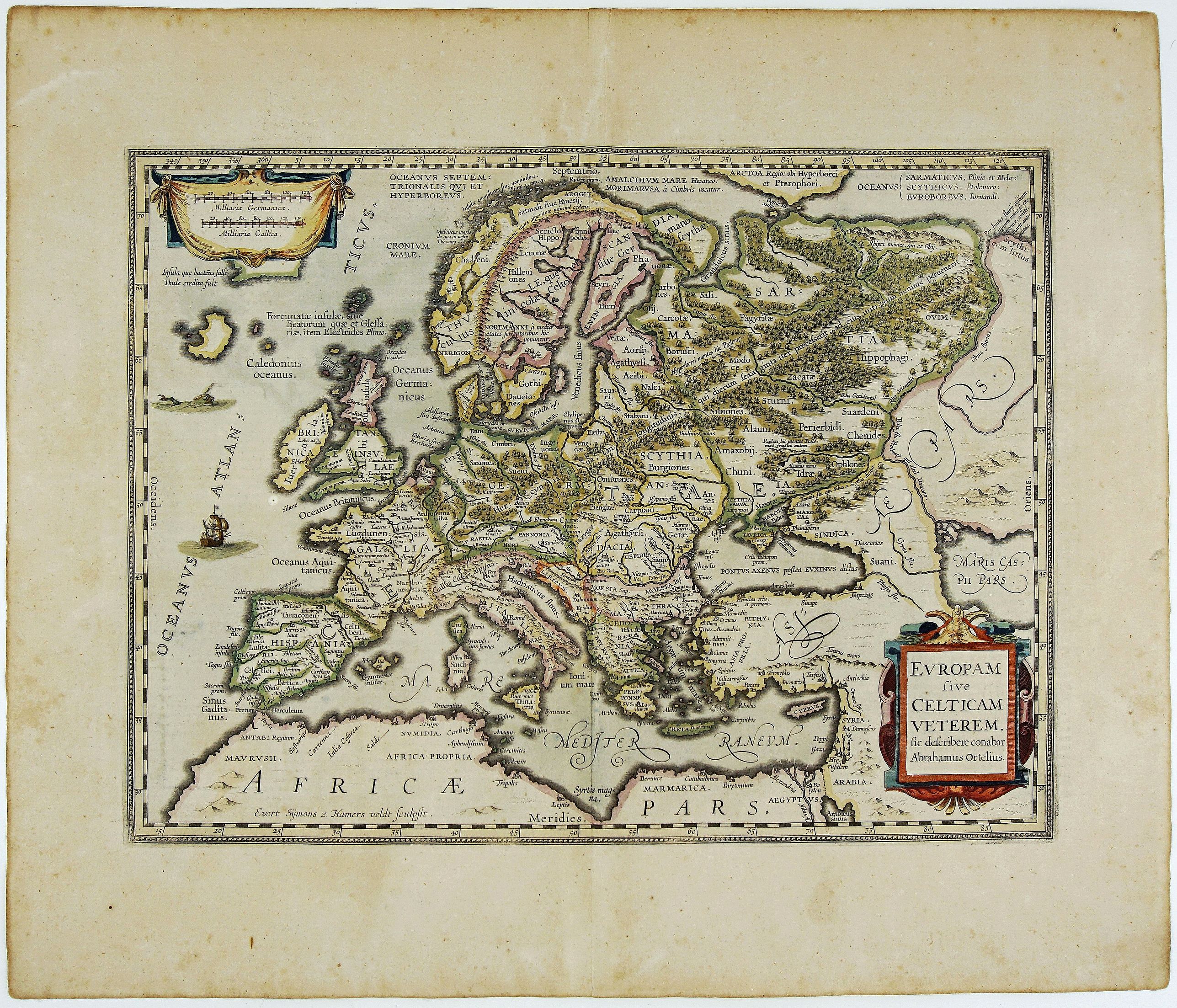 JANSSONIUS, J. , Europam sive Celticam Veterem, sic Describere Conabar Abrahamus Ortelius., antique map, old maps