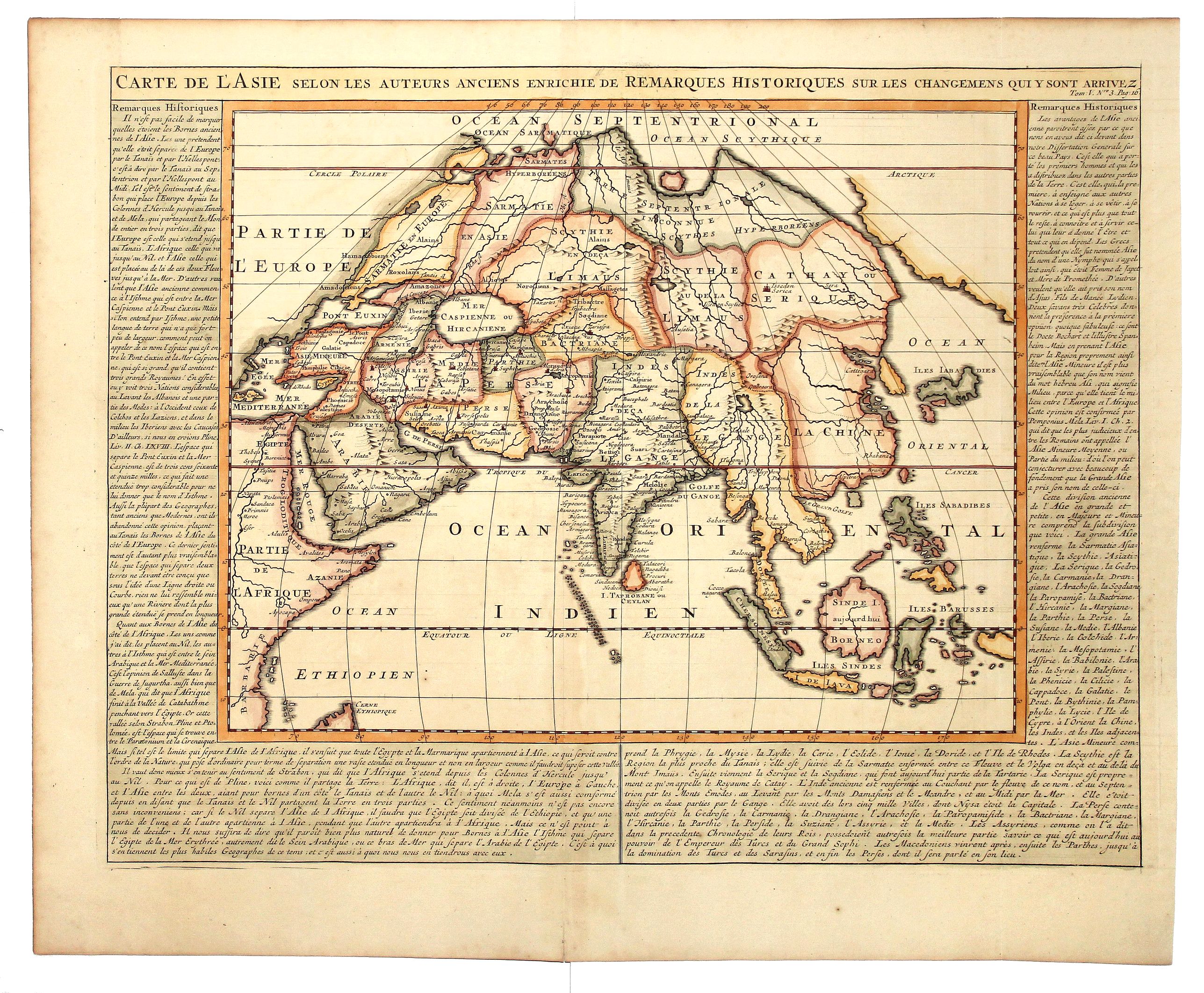 CHATELAIN, H., CARTE DE L'ASIE, Selon les auteurs anciens enriche de Remarques Historiques sur le Changements qui y sont arrivez., antique map, old maps