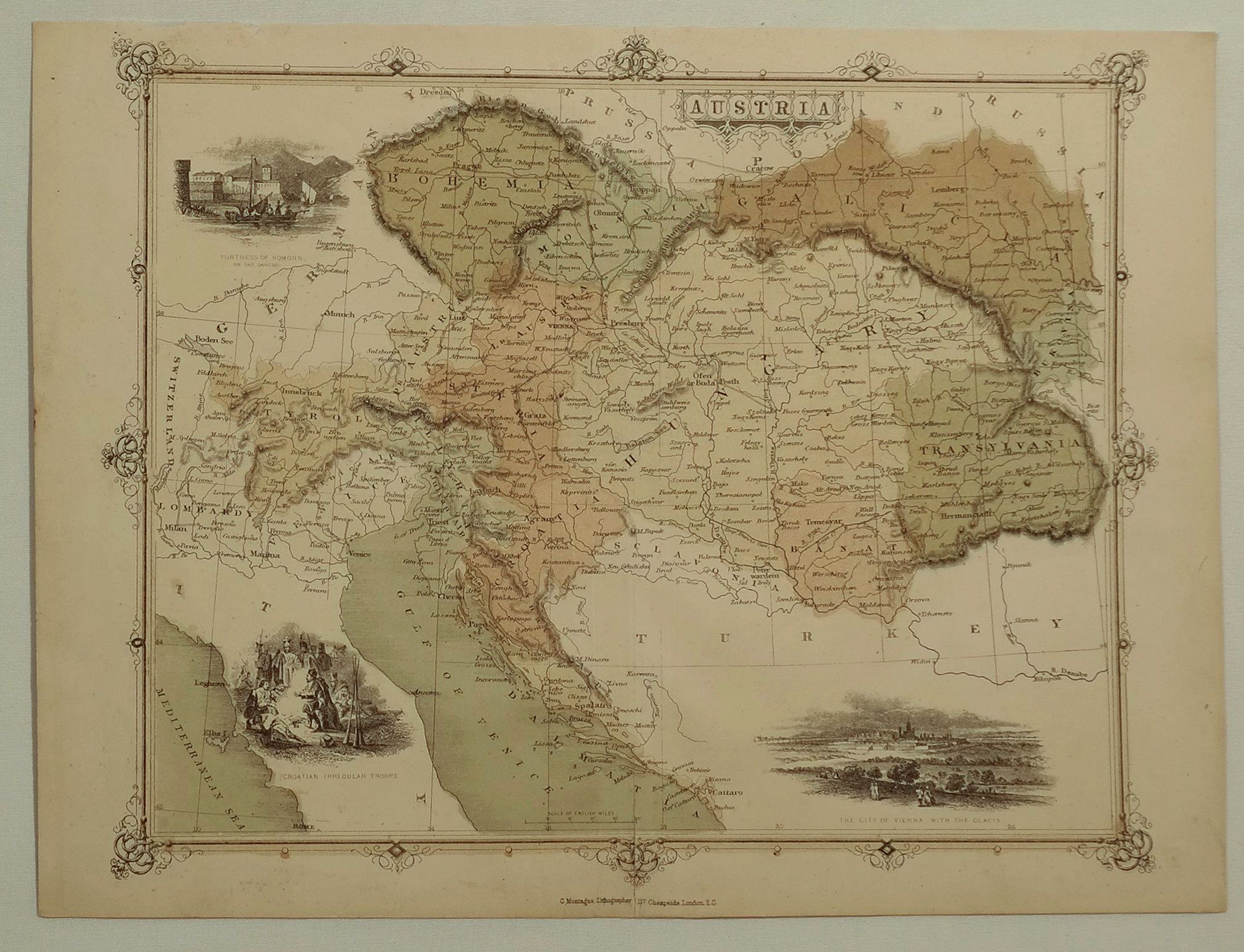 MONTEGUE, C., Austria., antique map, old maps