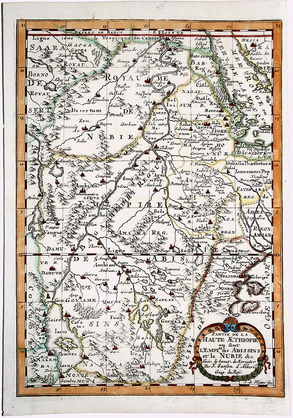 SANSON D'ABBEVILLE, N., Partie de la HAUTE AETHIOPIE ou sont L'EMPIRE des ABISSINS et la NUBIE &c., antique map, old maps