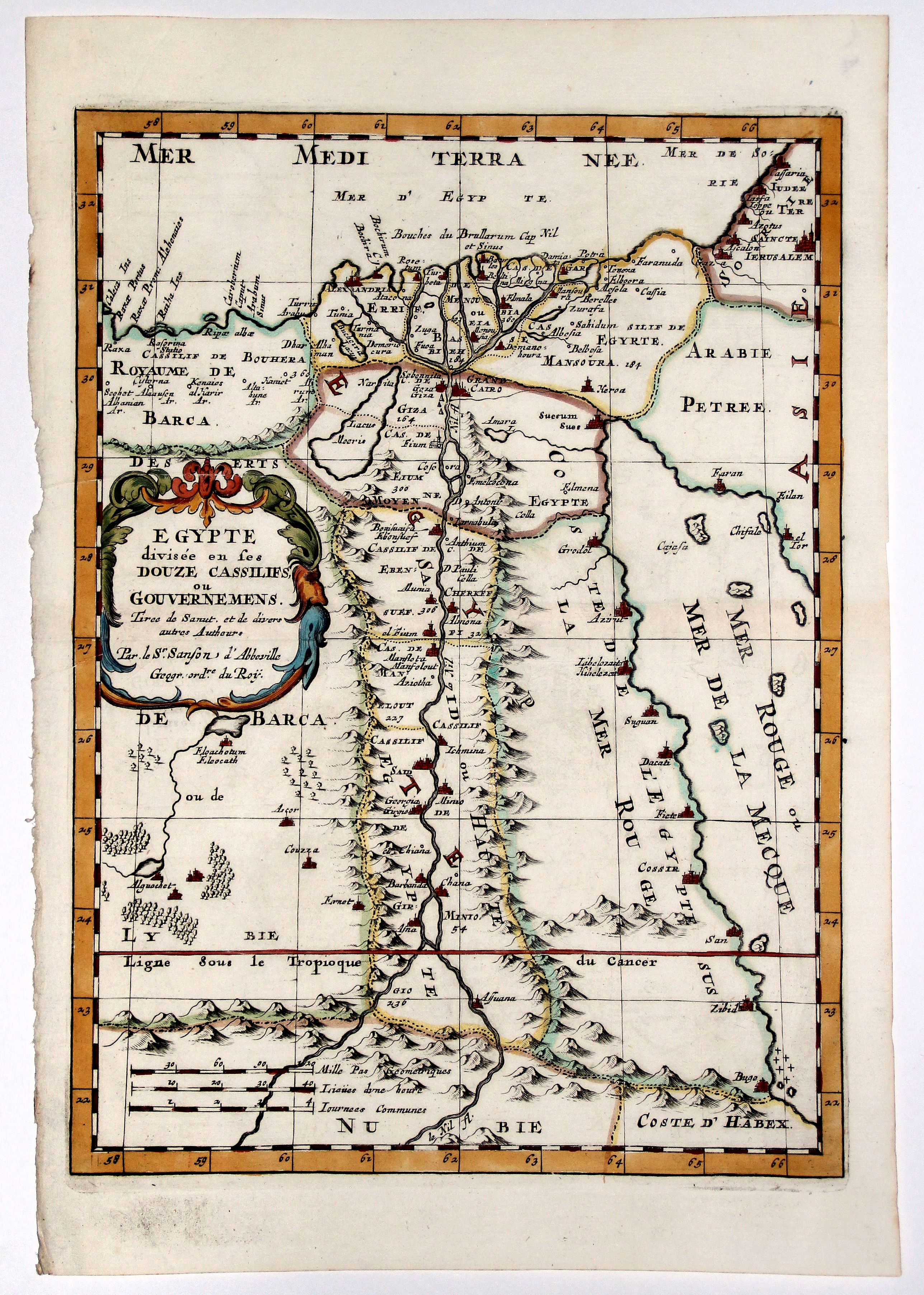 SANSON D'ABBEVILLE, N., EGYPTE divisee en ses DOUZE CASSILIFS, ou GOUVERNEMENS., antique map, old maps