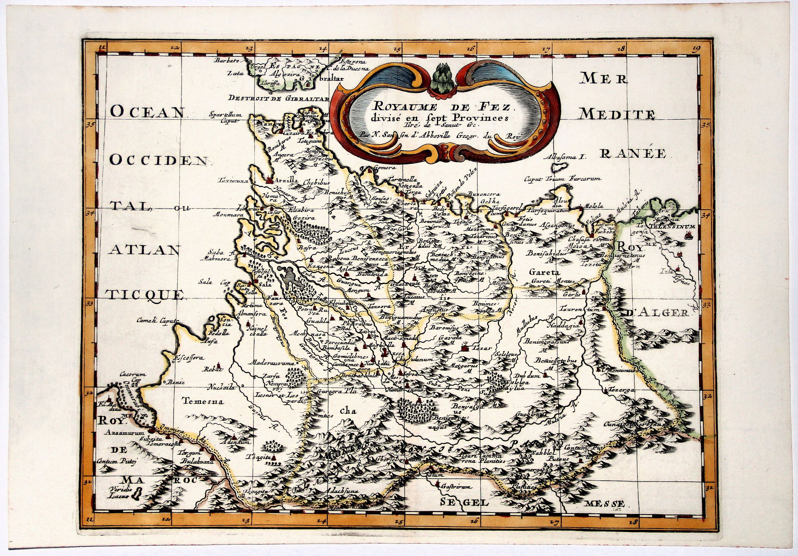 SANSON D'ABBEVILLE, N., ROYAUME DE FEZ divise en Sept Provinces., antique map, old maps