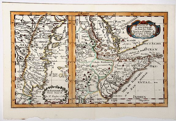 SANSON D'ABBEVILLE, N., Partie du ZANGUEBAR ou Sont les Costes d'AJAN et d' ABEX &c., antique map, old maps