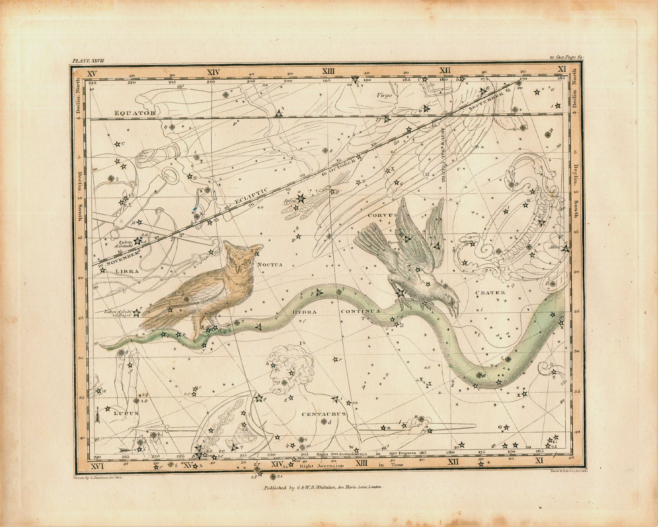JAMIESON, Alexander, Jamieson Celestial chart plate 27 first edition., antique map, old maps