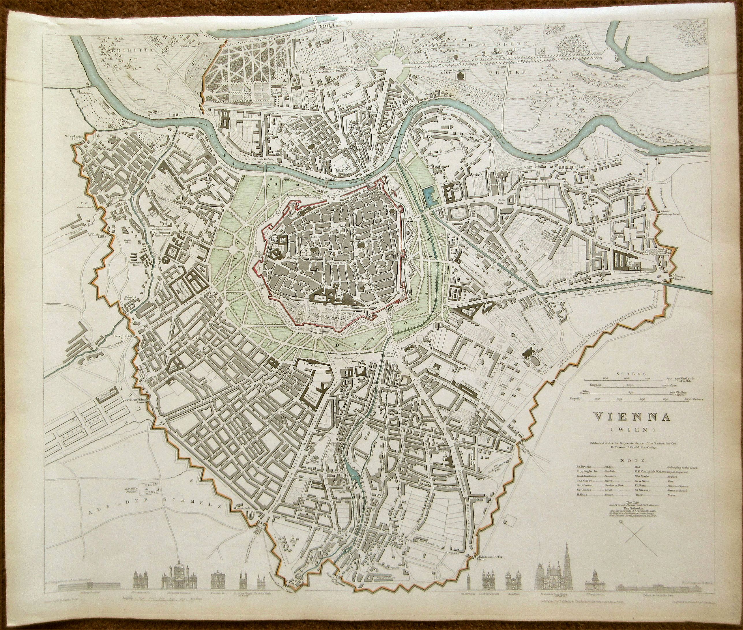 S.D.U.K. W B Clark , VIENNA - WIEN, antique map, old maps