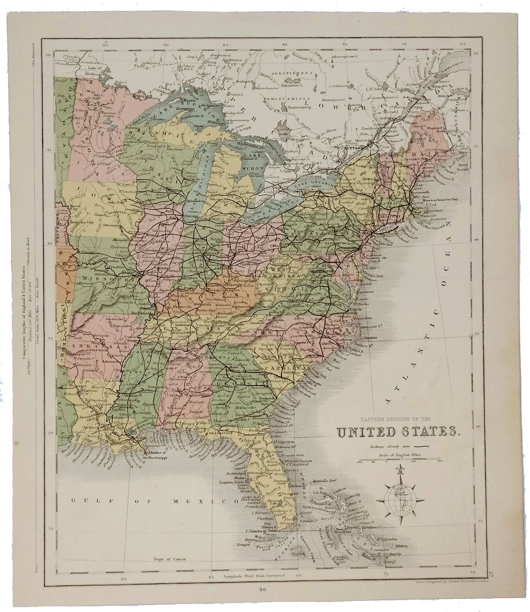 ARCHER, J., Eastern Division of the United States., antique map, old maps