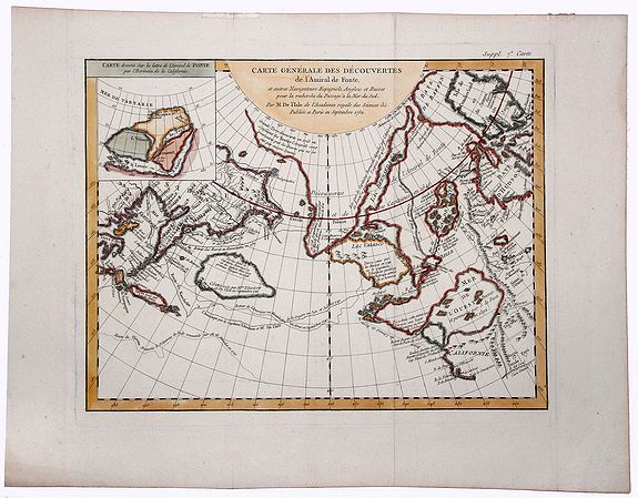 DIDEROT, Denis / DE VAUGONDY, Didier Robert., CARTE GENERALE DES DECOUVERTES de l'Amiral de Fonte, et autres navigateurs. . ., antique map, old maps