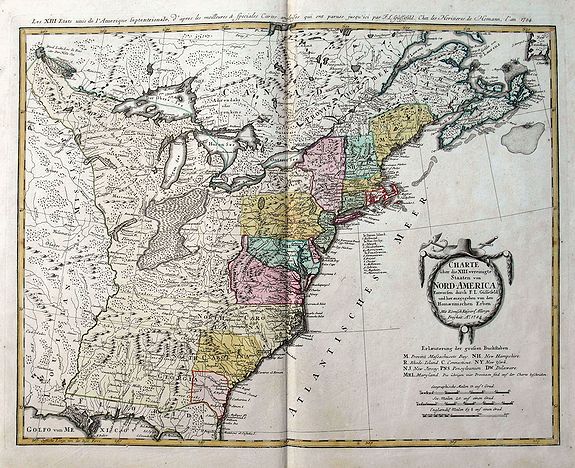 GÜSSEFELD, F. L., Charte über die XIII. vereinigte Staaten von Nord-America, Entworfen duch F.L. Güssefeld. . ., antique map, old maps