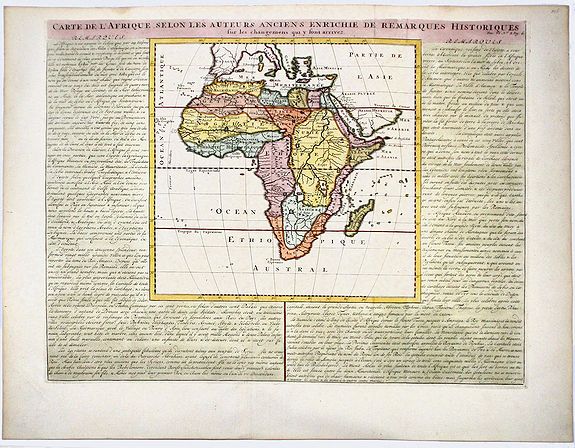 CHATELAIN, H., Carte de L'Afrique selon les auteurs Ancienne enrichie de remarques historiques. . ., antique map, old maps