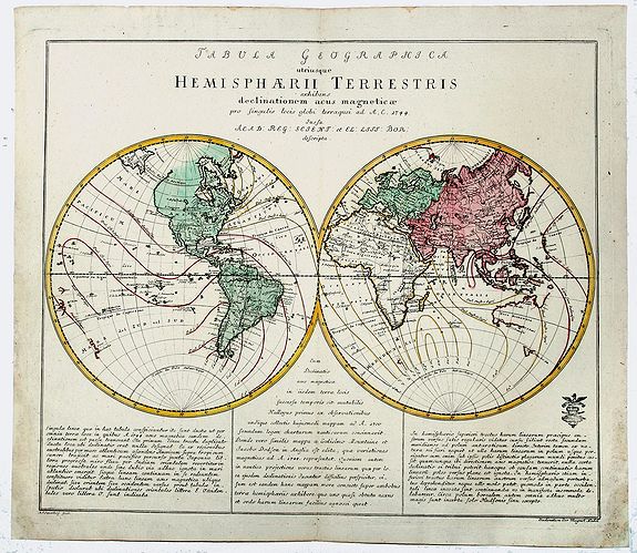 VON EULER, Leonard., Tabula Geographica utriusque HEMISPHAERII TERRESTRIS., antique map, old maps