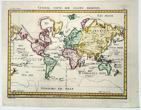 BURUCKER, I.M., GENERAL CARTE DER GANZEN ERDKUGEL (German map of World)., antique map, old maps