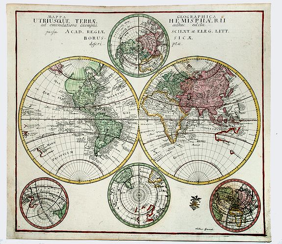 EULER, Leonard, Mappa Geographica UTRIUSQUE TERRAE HEMISPHAERII..., antique map, old maps