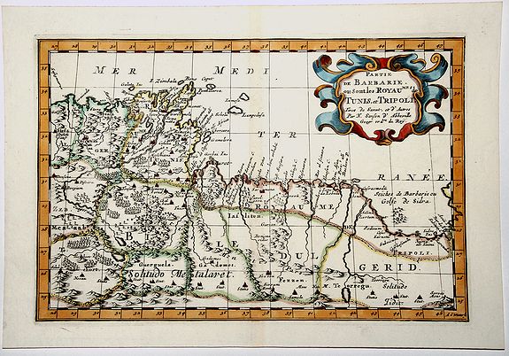 SANSON D'ABBEVILLE, N., Partie de BARBARIE ou Sont les ROYAUMES de TUNIS et TRIPOLI., antique map, old maps