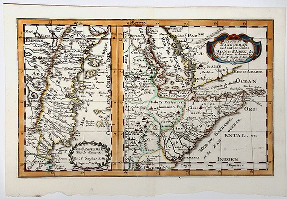 SANSON D'ABBEVILLE, N., Partie du ZANGUEBAR ou Sont les Costes d'AJAN et d' ABEX &c., antique map, old maps