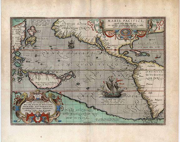 ORTELIUS, A., Maris Pacifici, (quod vulgo Mar del Zur) cum regionibus circumiacentibus, insulisque in codem passim sparsis, novissima descriptio., antique map, old maps