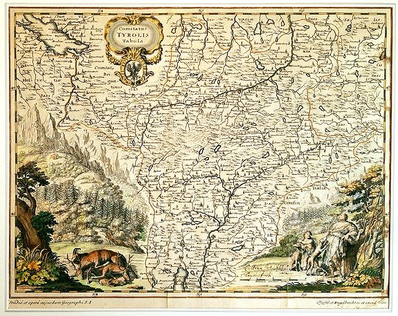 PFEFFEL, Johann Andreas., Comitatus Tyrolis Tabula., antique map, old maps