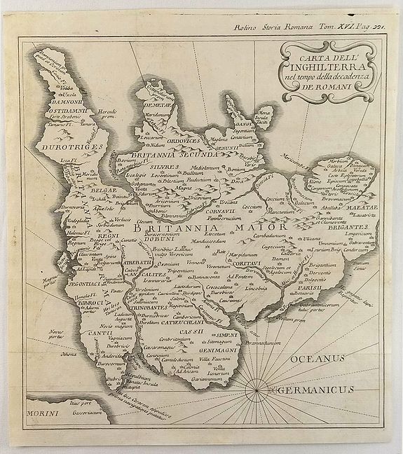 ROLLIN, C., Carta Dell’ Inghilterra nel Tempo della Decandenz a de Romani., antique map, old maps