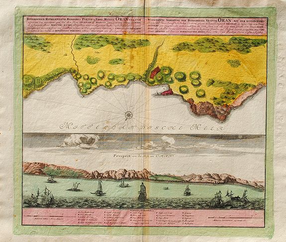 HOMANN HEIRS., Topographica Repraesentatio Barbarici Portus et Urbis Munitae Oran., antique map, old maps