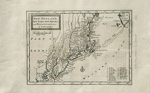 MOLL, Herman., New England, New York, New Jersey, and Pensilvania &c., antique map, old maps