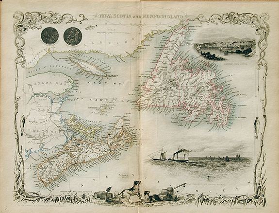 RAPKIN, J., Nova Scotia And Newfoundland., antique map, old maps