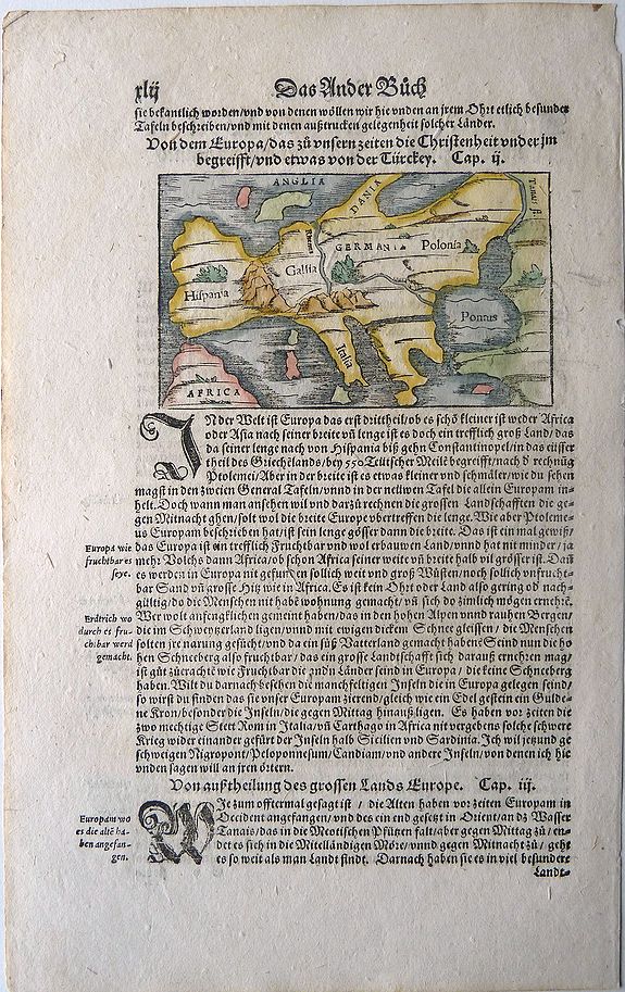MÜNSTER, S., Von dem Europa, das zu unsern zeiten die Christenheit under im begreifft und etwas von der Türkey., antique map, old maps