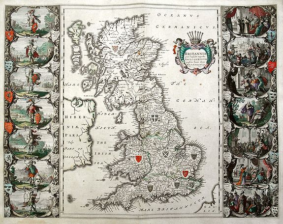 BLAEU, W. J., Britannia prout divisa fuit temporibus Anglo-Saxonum, presertim durante illorum Heptarchia. , antique map, old maps