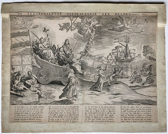 SAENREDAM, Jan / Hendrick Focken, Allegorical print: 'De Zeegepralende Nederlandse Zee Helden', 1667., antique map, old maps