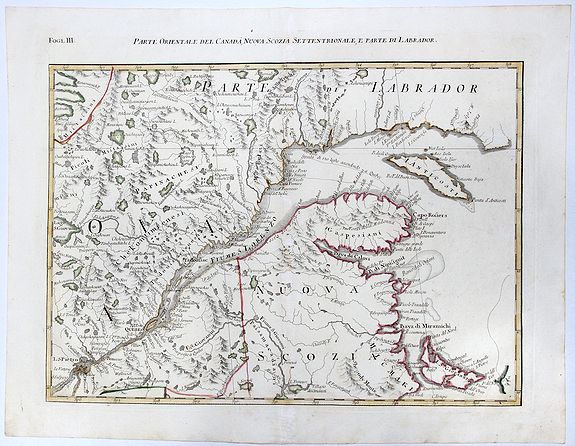 ZATTA, Antonio., PARTE ORIENTALE DEL CANADA, NUOVA SCOZIA SETTENTRIONALE, E PARTE DI LABRADOR. (Fogl. III.), antique map, old maps