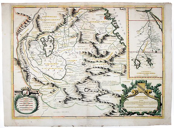 CORONELLI, V.M., ABISSINIA, dove sono le Fonti del Nilo descritta secondo le relationi de P. P. Mendez,, Almeida, Pais, Lobo, e Lodulfo. . ., antique map, old maps