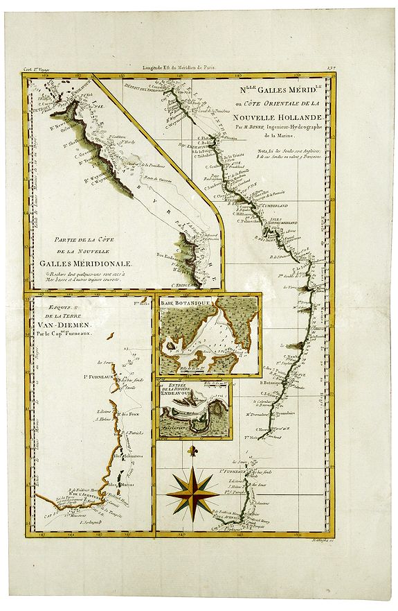 BONNE, R., Australia, Van Diemen's Land, New South Wales, Queensland; Bonne / Desmarest - N.lle Galles Merid.le ou Cote Orientale de la Nouvelle Hollande . . . , antique map, old maps