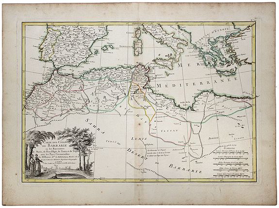 LATTRE, Jean., Carte des Cotes de BARBARIE ou les Royaumes de Maroc, de Fez, d' Alger, de Tunis, et de Tripoli. . ., antique map, old maps