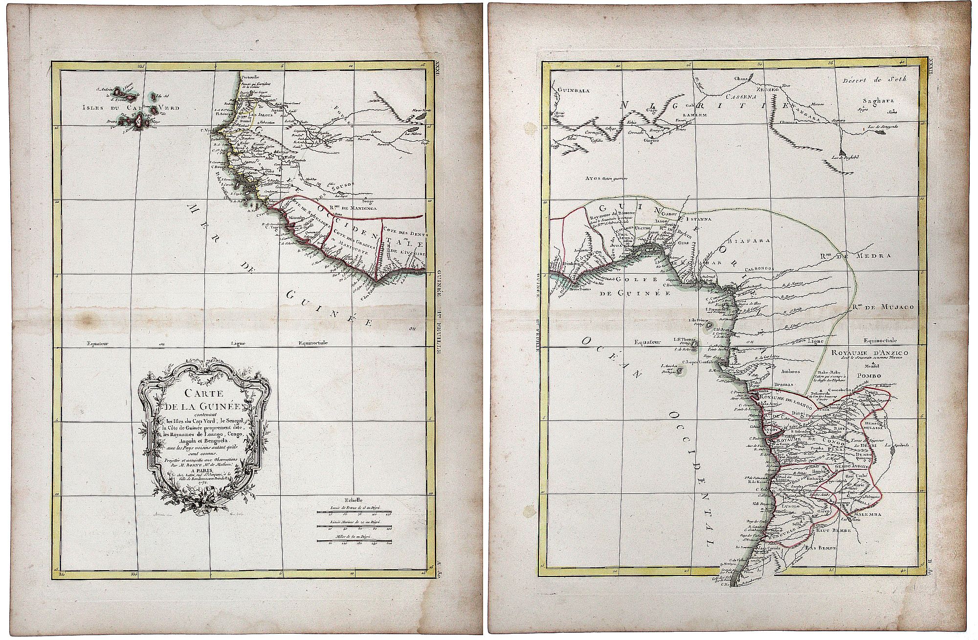 LATTRE, Jean / BONNE, R., Carte de la Guinee contenant les isles du Cap Verd, le Senegal, la Cote de Guinee proprement dite, les Royaummes de Loango, Congp, Angola et Benguela., antique map, old maps