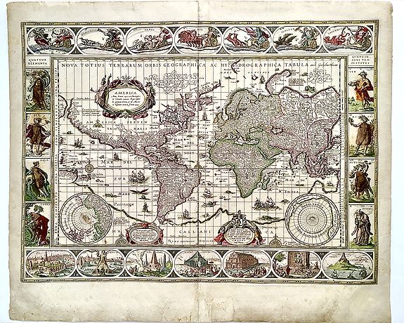 BLAEU, W., Nova Totius Terrarum Orbis Geographica ac Hydrographica Tabula., antique map, old maps
