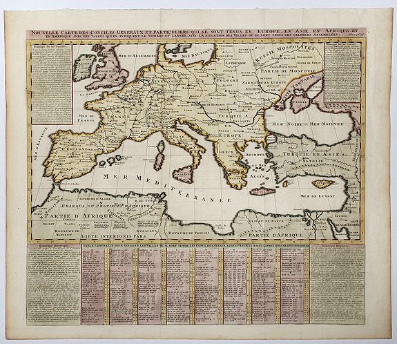 CHATELAIN, Henri., Nouvella Carte des Conciles Generaux et Particuliers qui se sont tenus en Europe, en Asie, En Afrique etc. . ., antique map, old maps