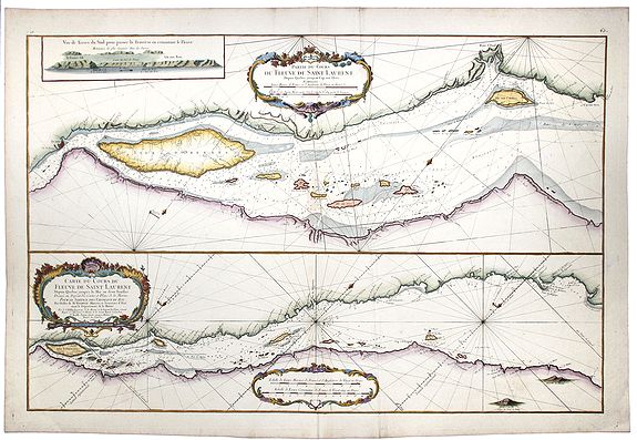 BELLIN, J.N., Partie du Cours du Fleuve de Saint Laurent… / Carte du Cours du Fleuve de Saint Laurent depuis Quebec jus., antique map, old maps