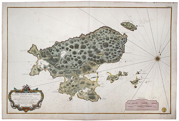 BELLIN, J.N., Plan de l'Ile de Saint Pierre, au Sud de Terre-Neuve., antique map, old maps