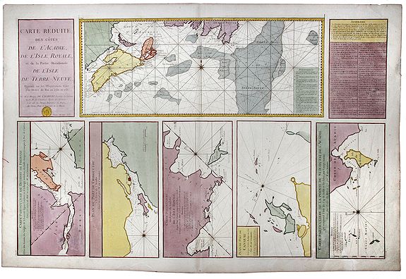 DÉPÔT GÉNÉRAL DE LA MARINE / BELLIN, J.N., Carte Reduite, des Cotes De L'Acadie, de L'Isle Royale, et de la Partie Meridionale de L'Isle de Terre Neuve., antique map, old maps