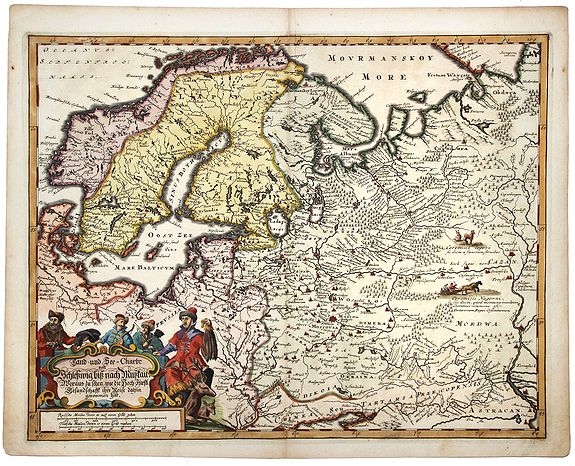 OLEARIUS, Adam., Land und see charter Schleswig vist nach Muctau. . ., antique map, old maps