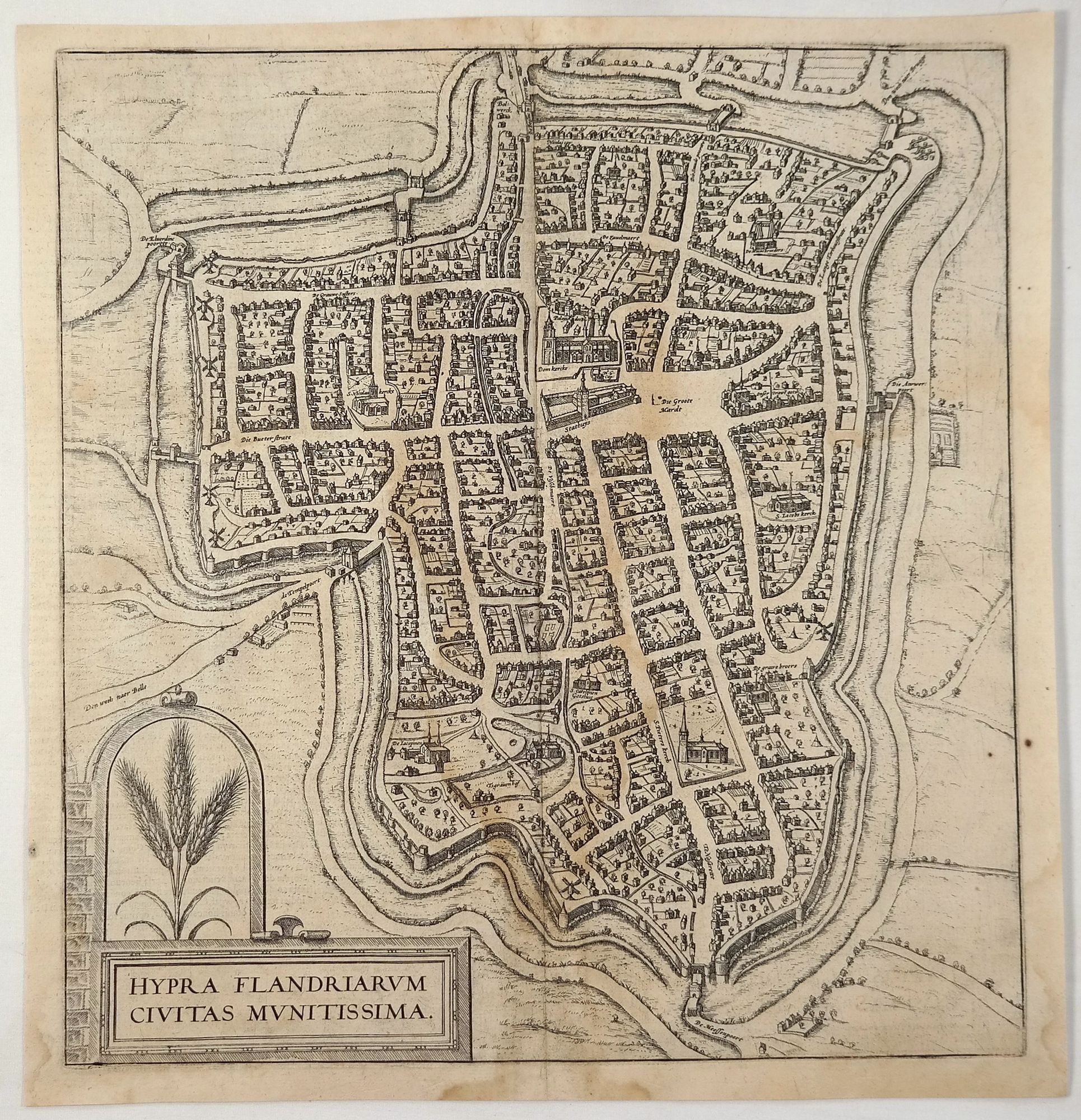 BRAUN & HOGENBERG., Hypra Flandriarum Civitas Munitissima., antique map, old maps