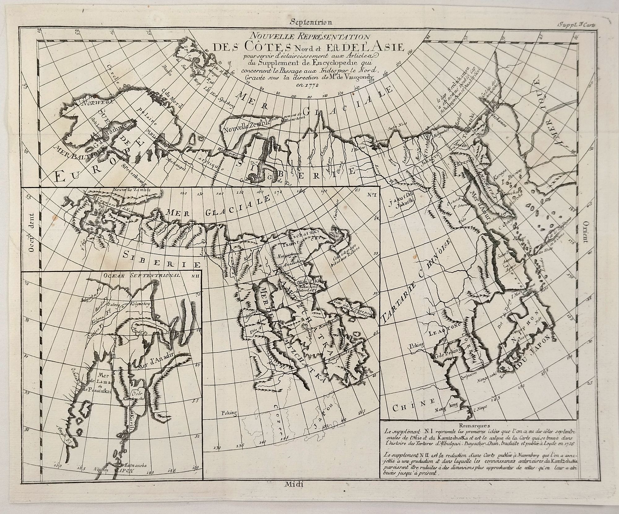 DIDEROT, D., Nouvelle Representation des Cotes Nord et Est de l’Asia., antique map, old maps